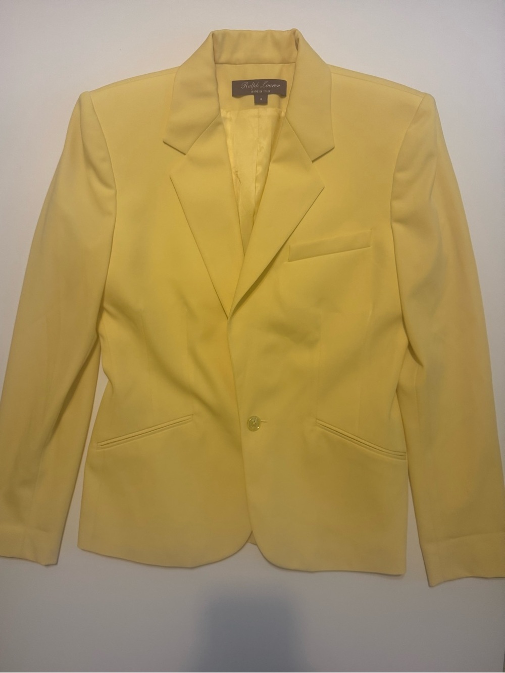 PURPLE LABEL Ralph Lauren Women's Yellow Single-Button Blazer. Classic, Timeless